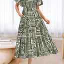 BTFBM Women's Clothing Wedding Guest Dresses Casual Boho Floral Short Sleeve Smocked Maxi Beach Spring Summer Dress 2026 (S)