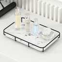 Dobbyby Vanity Tray Makeup Organizer Cosmetics Storage Bathroom Skincare Organizer Countertop Display Rack in Dresser Stainless Steel Shelf Marble Print Ceramic Trays