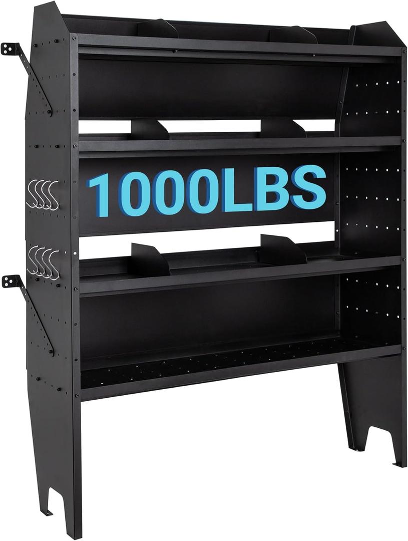Van Shelving w/ 1000LBS Capacity, Heavy-Duty Steel Cargo Storage System, Universal Fit Ford Transit/RAM ProMaster/Chevy Express/Nissan NV/Sprinter, 42" W x 60" H x 13" D