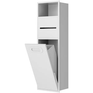 SUPERFLO 4 Gallon Bathroom Trash Can Tilt Out Trash Bin Cabinet, Hidden Trash Can Cabinet Recessed Wall Mounted Stainless Steel with Toilet Paper Holder for Bathroom/Bedroom/Office Renovation, White