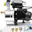 3/4 HP Shallow Well Pump with Pressure Tank, 1050 GPH Stainless Steel Self-Priming Water Pressure Booster Jet Pump, Auto ON/OFF Dual Sensor Flow & Pressure Switch for Whole House, Garden, Lawn