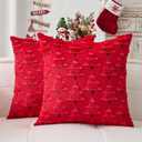 Kevin Textile Christmas Tree Pillow Covers 16x16 Inch Set of 2 Luxury Embroidery Soft Plush Faux Fur Decoration Pillowcases for Couch Sofa Holiday Festivals Winter Xmas Gift