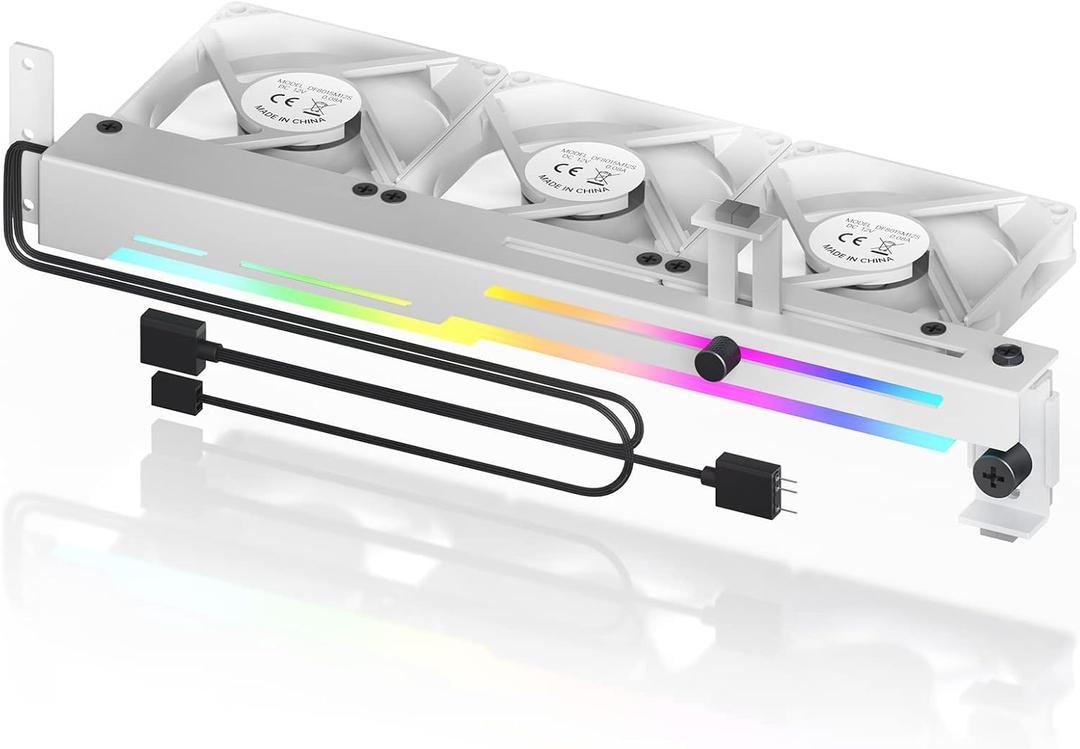AsiaHorse Graphics Card Cooler with ARGB 5V 3Pin LED and Three 80mm Fans, RGB LED Graphics Card Holder, GPU Cooler Easy Installation-White