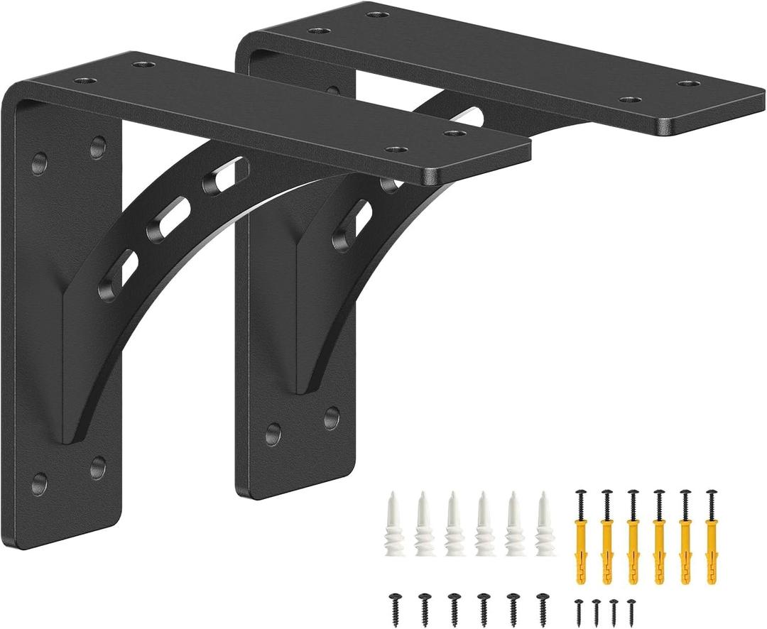 6 inch x 5 inch Heavy Duty Shelf Brackets ,Premium Alloy Metal Mantel Brackets (Set of 2) Fireplace Mantel Brackets - Countertop Support (6'' x 5 '')