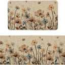 Artoid Mode Brown Poppy Floral Leaves Spring Kitchen Mats Set of 2, Spring Home Decor Low-Profile Kitchen Rugs for Floor - 17x29 and 17x47 Inch