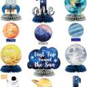 ANGOLIO 12Pcs First Trip Around The Sun One Letter Sign Party Honeycomb Table Centerpiece Outer Space 1st Birthday Party Decorations Planets Solar System Theme Favor for Boys Baby Shower Photo Props