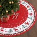 Jenaai Christmas Tree Skirt 48 Inch, Red and Green Xmas Tree Mat with Winter Snowflake Moose for Christmas Decorations Holiday Party Indoor Outdoor Home Decor