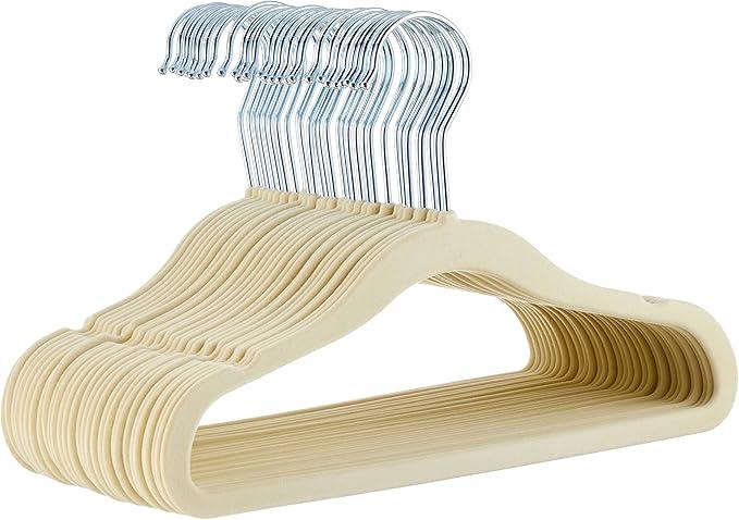 Amazon Basics Kids Velvet, Non-Slip Clothes Hangers (Baby/Toddler), 11.6 inches (for Baby Clothes), Pack of 16, Beige