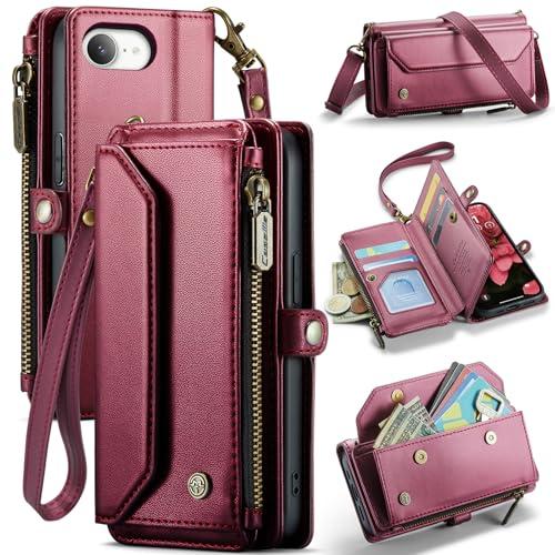 WAWZ for iPhone 16E (2025)/17E (2026) Case, Women Men Multi-Function Wallet Case with Stand RFID Blocking Featuring Magnetic Closure Zipper for iPhone 16E/17E 6.1" (Red)