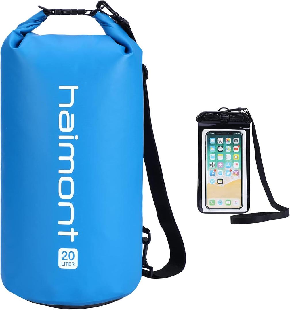 Haimont Waterproof Dry Bag Floating Dry Sack Roll Top Drybag Backpack for Kayaking, Rafting, Boating, Fishing with IPX8 Waterproof Phone Case, Blue, 10L