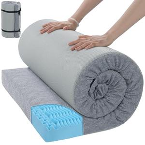 HOMBYS Memory Foam Camping Mattress for Outdoor Sleeping, Roll Up Porable Camping Mattress Pad Mat with Knitted Cover for Travel Truck Bed Tent (Light Grey, Small Single-72"x24"x3")