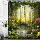 Enchanted Forest Shower Curtain, Nature Green Botanical Shower Curtains with Hooks Spring Floral and Leaves Waterproof Bathroom Decor, 72x78 inch