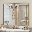 40x36 Gold Framed Mirror for Bathroom, Brushed Gold Brass Bathroom Mirror, Rectangle Gold Bathroom Vanity Mirror for Wall, Shatterproof, Anti-Rust, Hangs Horizontally or Vertically
