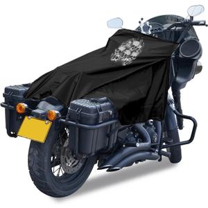 Motorcycle Seat Cover Sun Protection Cover Lightweight Half Covers Outdoor Sun Dust Covers UV Protection for Most Motorcycles Full Dress Touring Cruiser - Black Style B,M (Black with Skull Pattern)