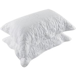 BOSOWOS Pillow Shams Standard Size Set of 2, Ultra Soft Breathable Quilted Embroidery Pillow Cases 20 x 26 Inches for Sleeping, Decorative Microfiber Bed Pillowcases Easy Care, White