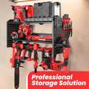 32" W Power Tool Storage Organizer Wall Mount with Charging Station Built in 8 Outlet Power Strip Large 8 Drill Holder Heavy Duty Power Tool Storage Rack Tool Shelf for Garage Organization Black