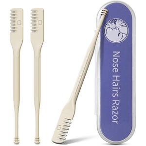 BEZOX Manual Nose Hair Trimmer (Pack of 3) - Rotating Nasal Hair Razor Cutter with Ear Picker for Women and Men - Portable Nostril Hair Remover Tools