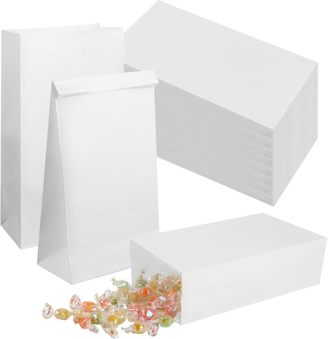 200PCS White Paper Bags 9.45.13.1 inch 4lb Paper Snack Bag for Popcorn Sandwich Cookies Craft Party Favor Lunch Bags Bulk White Bag
