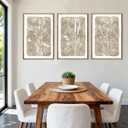 ANHUIB Beige Neutral Floral Canvas Wall Art 16x24 Inch Framed Beige Brown Botanital Wall Decor Large Rustic Farmhouse Wildflower Artwork Vintage Plant Art Prints Set of 3 for Living Room Bedroom Office