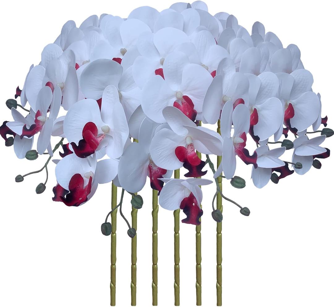 FagusHome 32 Inch Artificial Phalaenopsis Flowers 6 Pcs Artificial Orchid Flowers Stem Plants for Home Dcor (Pure White)