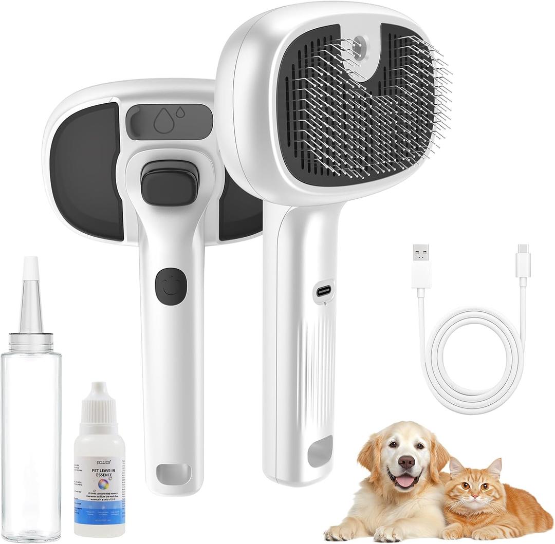 Pet Steam Brush for Cat and Dog,4-in-1 Grooming Tool with 2 Water Spray,Cat Hair Brush for Long & Short Haired Pets,Dog Brush for Shedding Easy to Clean