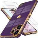 Dretal for Nothing CMF Phone 2 Pro Case with 2X Screen Protector, Girl Women Cute Girly Love-Heart Luxury Gold Soft Cover Camera Protection Bumper Silicone Shockproof Case for CMF Phone 2 Pro (Purple)