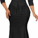 Elegant Church Dress for Women Midi Dresses Work Wear Vintage Pencil Dress for Business Casual Outfits (Black, XL)