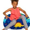 Posh Creations Bean Bag Chair for Kids, Teens, and Adults Includes Removable and Machine Washable Cover, Canvas Dinos on Blue, 27in - Medium