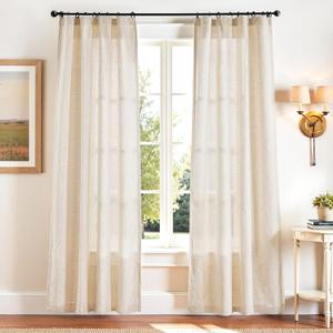 jinchan Beige Linen Blend Curtains 90 Inches Length 2 Panels for Bedroom Living Room, Light Filtering 50 Inches Wide Natural Farmhouse Drapes with Rod Pocket Back Tab (50W x 90L, Ecru)