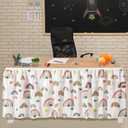 29 in x 9 ft Rainbow Table Skirt for Teacher Desk Rectangular Tablecloth Skirt Colorful Boho Desk Skirts for Teacher Classroom Decorations School Themed Party Supplies