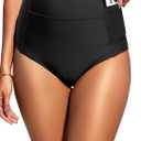 Tempt Me Women High Waisted Swimsuit Bikini Bottoms - Tummy Control Swim Bottom Full Coverage Bathing Suit with Pockets 2025 (Large, Black)