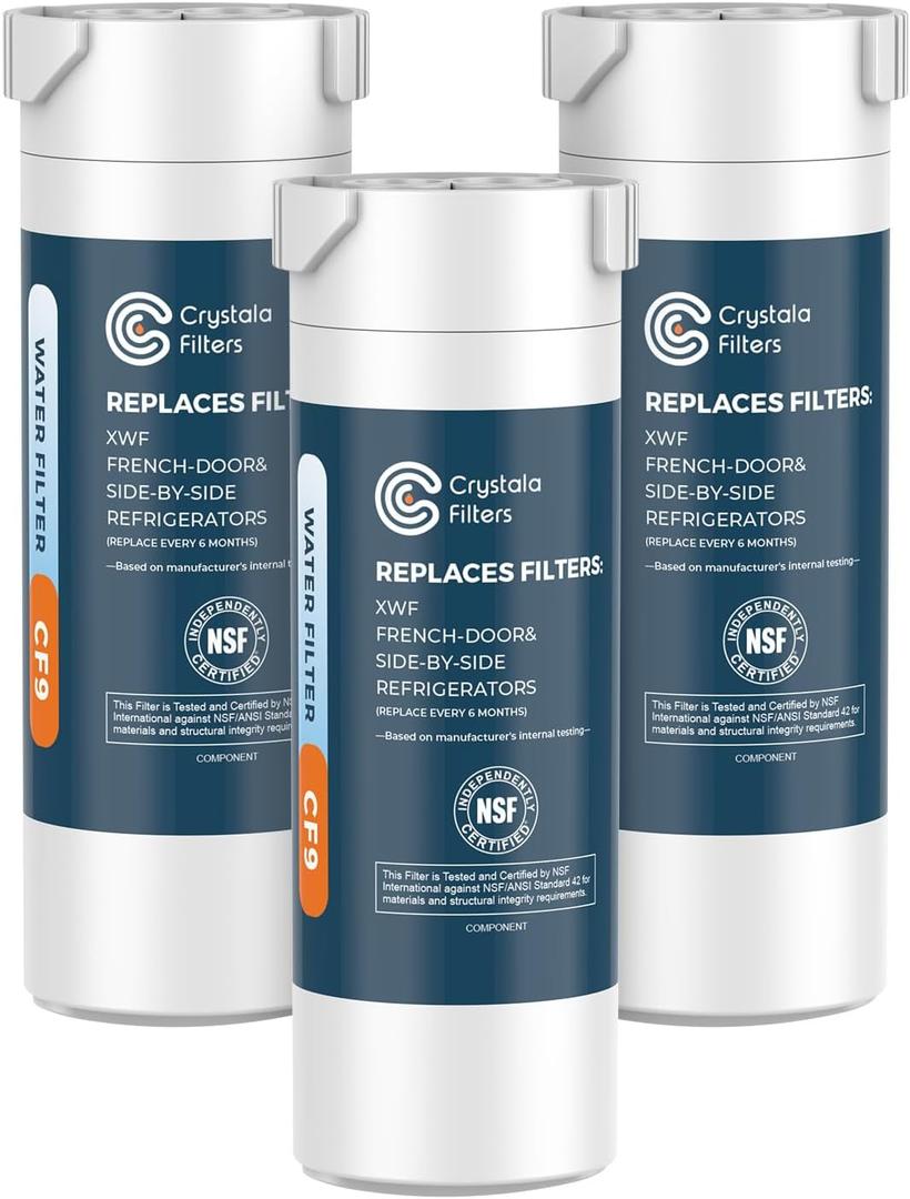 Crystala Filters XWF Water Filter, Compatible with GE XWF Refrigerator Water Filter, 3 Pack (Not XWFE)