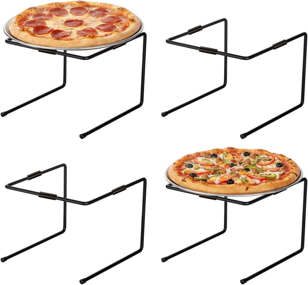 MyGift Black Metal Pizza Table Stands, Tabletop Pizza Pan Riser Food Platter Tray and Display Rack, Set of 4