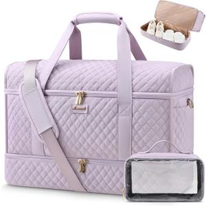 LOVEVOOK Large Travel Duffle Bag, Weekender Bags for Women With Shoe Compartment, Overnight Hospital Bag For Women Labor Delivery, Carry on Bag Personal Item Travel Bag, Yoga Gym Duffel Bag (Light Purple)