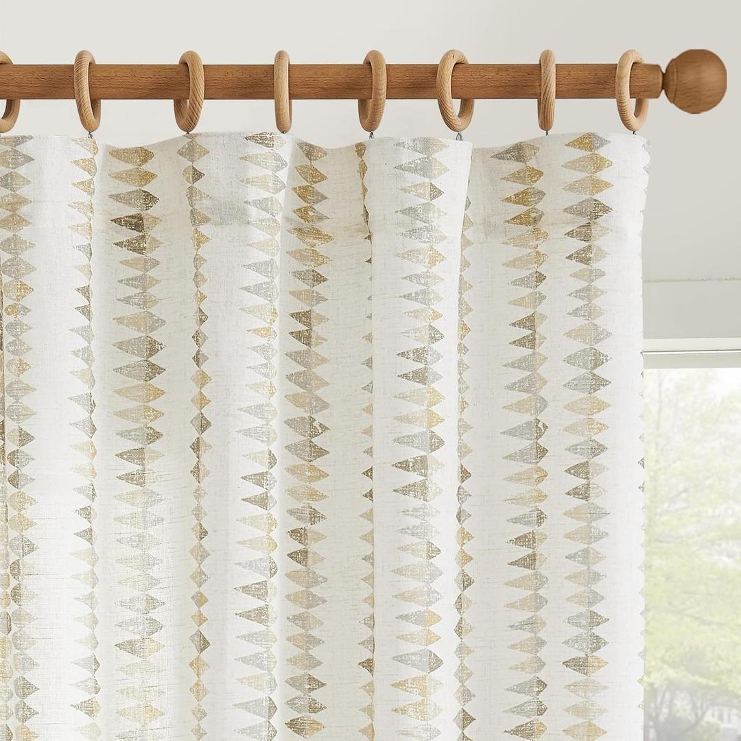 jinchan Linen Nursery Curtains for Living Room Boho Curtains for Bedroom Kids Room 96 Inches Long Geometric Printed Farmhouse Drapes Rod Pocket Window Treatment Curtain Set of 2 Panels Taupe Gray, Size: 50"W x 96"L (Pack of 2)