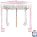AMMSUN Beach Cabana with Fringe, 7' x 7' Boho Canopy, Stripes Pink