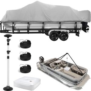 Heavy Duty Pontoon Boat Cover 1200D Covers for Pontoon 25-28ft Waterproof Cubierta para pontn Trailerable Boat Covers with Motor Cover for Pontoon Boat Mooring,Storage, Gray