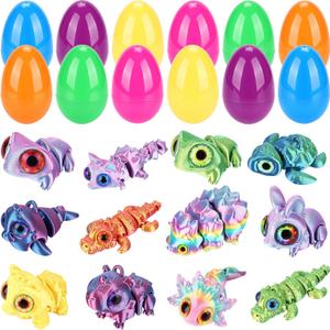 12 Pack Easter Eggs with 3D Printed Toys Easter Egg Fillers Mini Animal Fidget Figures for Basket Stuffers Basket Essentials Egg Hunt Easter Gifts for Boys Girls