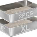 Stainless Steel Cat Litter Box 2 Pack,XL Metal Litter Box for Big Cats, Cat LitterBox Metal Pet Toilet Easy to Clean,High Sided Litters Boxes Adult Big Cats,Non Stick, No Smell,23.6"x15.8"x6"