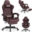 Gaming Chair,Ergonomic Computer Chairs for Adults with Footrest, PU Leather Office Chair with Adjustable Lumbar Support & Pocket Spring Cushion - Heavy Duty 400lb Capacity Gamer Chair (Brown)