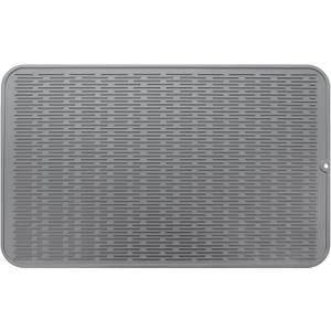Silicone Dish Drying Mat for Multiple Usage,Easy clean,Eco-friendly,Heat-resistant Silicone Mat for Kitchen Counter or Sink,Refrigerator or Drawer Liner Grey 3XL 28 inches x 18 inches (Gray)