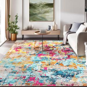 CAROMIO Colorful Abstract Area Rug, 5x7 Boho Washable Living Room Bedroom Rug Modern Non-Slip Non-Shedding Low Pile Area Rug Throw Rug for Dining Room Home (Colorful Multi, 5'x7')