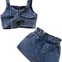 Toddler Baby Girls 2pcs Jeans Outfits, Denim Off-Shoulder Crop Tops+High Waist Ripped Jeans with Pockets 6 Months-6Y