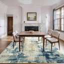9x12 Blue Washable Area Rug for Living Room Bedroom Neutral Carpet