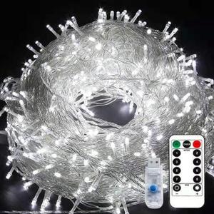 Fairy Lights, 10M 100LED Remote Control+USB LED Christmas LightsOutdoor Waterproof Clear Wire,Indoor Outdoor Rope Fairy String Lights Fairy String Christmas Tree Decorati (White)