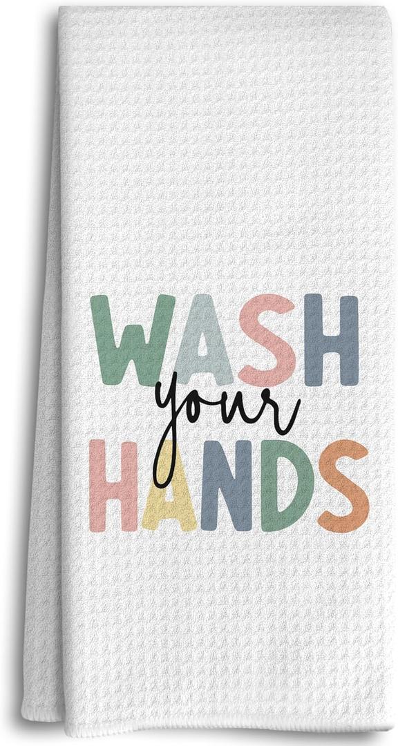 Kids KidBathroom Decor, Kids Hand Towels, Kids Bathroom Accessories, Little Girls Boys Bathroom Kitchen Decor forKids, Wash Your Hands Boho Nursery Dish Towels Tea Towels for KitchenBathroom (White)