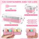 LemonRoad 120 Sets Mini Loaf Pan with Lids and Spoons 6.8oz Rectangular Aluminum Foil Bread Pan 5oz Square Cake Cup with Decal Disposable Baking Supply for Graduate Wedding Birthday (Pink)