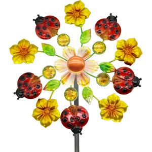 Solar Wind Spinners Outdoorsfor Yard and Garden - 40 Inch Metal Wind Sculpture, Outdoor Kinetic Windmill with Multi-Color Led Lights for Patio, Lawn & Garden Decoration (Beetle)