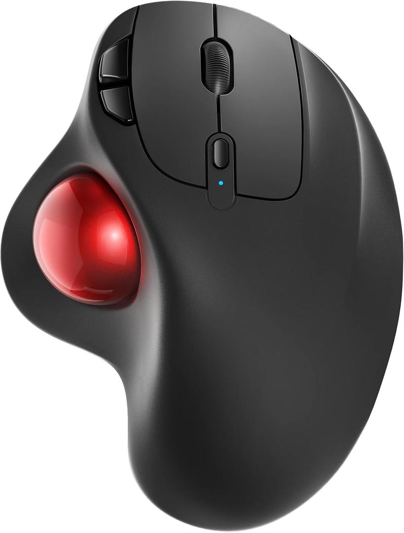 Nulea M501 Wireless Trackball Mouse, Rechargeable Ergonomic, Easy Thumb Control, Precise & Smooth Tracking, 3 Device Connection (Bluetooth or USB Receiver), Compatible for PC, Laptop, Mac, Windows. (Red)