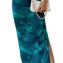 Women's Floral Midi Fall Skirt Mesh Slit Split Long Maxi Skirts Women Outfit (Green, XL)